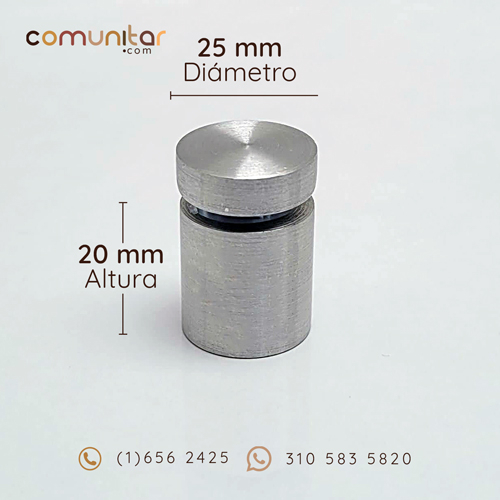 dilatador en aluminio macizo tamaño 25 mm de diámetro por 20 mm de altura vista frontal superior cerrado con medidas